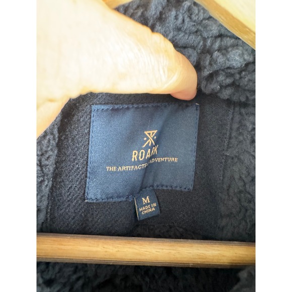 ROARK Axeman Jacket navy stripe fleece quilt Sherpa lined wool blend 90s sz‎ M - Picture 5 of 9